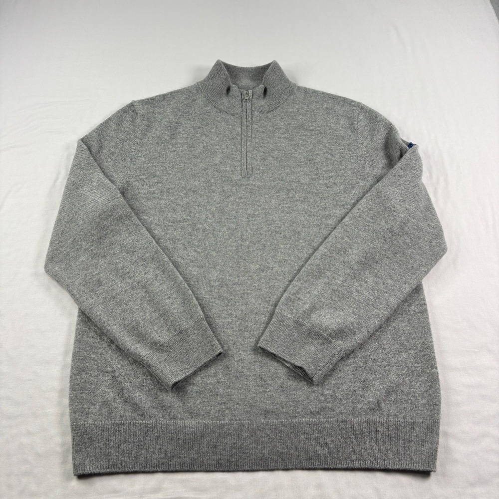 Quince 100% Cashmere Sweater Mens Large Gray 1/4 Zip Pullover‎ Stretch